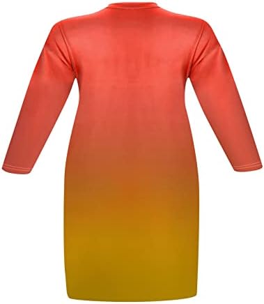 שמלת נוקמופו לשנה חדשה לנשים רופפות מזדמנים פלוס גודל V צוואר מודפס שמלת כיס שרוול ארוך