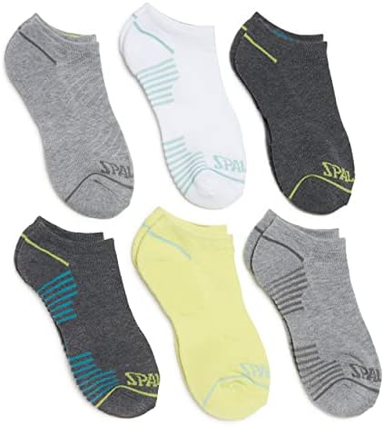 Spalding Women's Defass No Show Sops Socks כרית עקב גודל 9-11 - חבילת ערך - 6 זוגות בחבילה