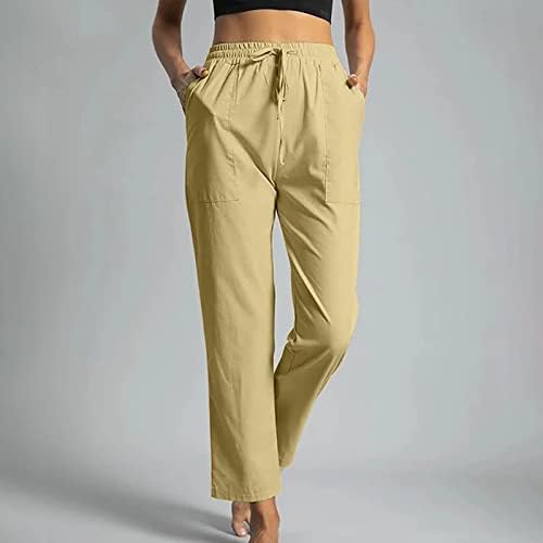 מכנסי קפריס מזדמנים רופפים משקל קל משקל מותניים אלסטיים פלאצו מכנסי יוגה רגל רחבה עם כיסים