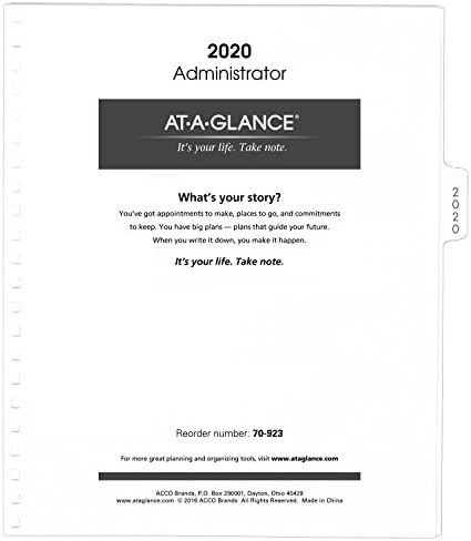 מילוי מתכנן חודשי AT-A-Glance 2020, 70-236 או 70-296, 9X11 , לבן