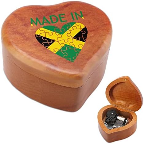 מיוצר בג'מייקה קופסת מוסיקה מעץ צורת לב קופסת מוסיקה קופסת וינטג 'שעון עץ מתנות קופסאות מוזיקליות