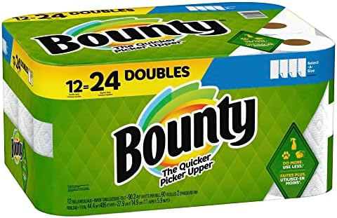 Bounty Select-A בגודל דו-שכבות מגבות, לחמניות כפולות, 6 x 11, לבן, 90 גיליונות לכל גליל, חבילה של 12 לחמניות