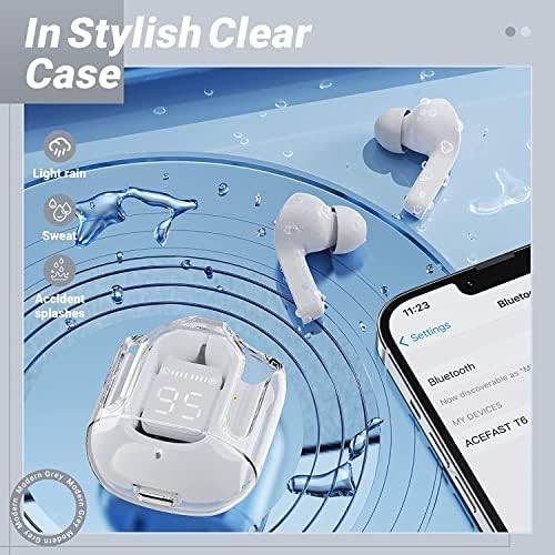 AIR31 אוזניות אלחוטיות Bluetooth 5.3, אוזניות אלחוטיות שקופות עם צליל סטריאו Hi-Fi עמוק עמוק, אוזניות Bluetooth