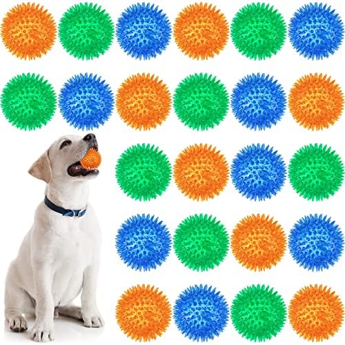 24 חבילה חורק כלב צעצועי 2.56 אינץ ספייקי כלב כדורי קוצני כלב ללעוס צעצוע כלב צעצוע כדורי גור