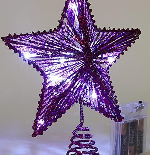 חג המולד קונספט® 10 כוכב קפיצי סגול עם אורות LED לבנים - עץ חג המולד עליון כוכב/קישוט חג המולד