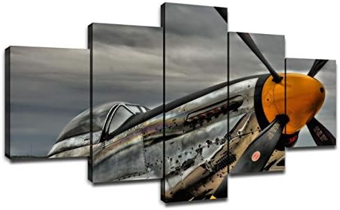 51 מוסטנג מלחמת העולם השנייה לוחם מפציץ 5 פנל הדפסי בד קיר אמנות צבאי מטוסי מטוס תמונות מסגרת קיר תפאורה בית משרד
