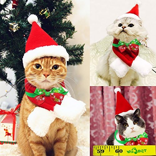Wiz Bbqt מקסים כלב חתול חמוד כובע סנטה חג המולד וצווארון עניבת פרפר לחתולים חתולים חיות מחמד קטנות, אדום