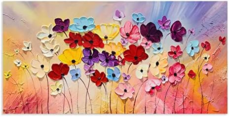 צבעוני פרחוני בד קיר אמנות יד צבוע 3 ד פרח יצירות אמנות מסגרות מודרני מופשט נוף ציור מרקם פרח תמונות לסלון