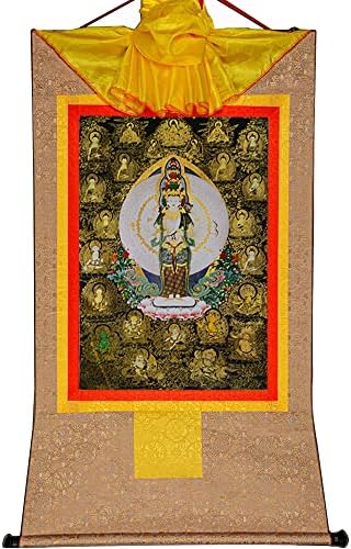 Gandhanra אלף Avalokitesvara, Padmapani, טיבטי Thangka Art Art, Budgka Brocade Brocade, Buddha עם גלילה,