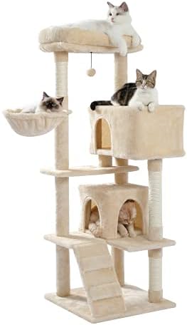ג ' ונסון.וודו חתול עץ 56 סנטימטרים חתול מגדל עבור מרובה חתולים וחתלתולים עם כפול דירה ערסל וגירוד-בז'