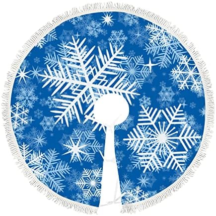 חצאית עץ חג המולד בגודל 48 אינץ 'פתיתי שלג לבנים זורקים כחולים חצאית עץ גדולה מחצלת חווה חווה חווה חג המולד