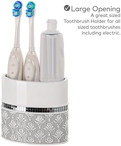ניחוחות יצירתיים מחזיק מברשת שיניים אפור ולבן לחדר אמבטיה - מראה מברשת שיניים ומחזיק משחת שיניים