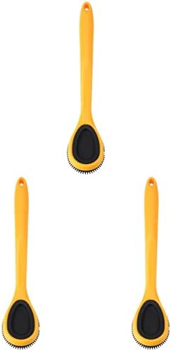 כלי jojofuny 3 יחידות צלחת צהובה שימושית סירים ארוכים ידית קרצוף ניקוי נוקשה מזחלי אמבטיה סיר סיר כלים לוח מחבת