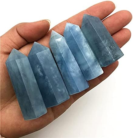 Binnanfang AC216 4PC כחול טבעי אקוומרין קוורץ גביש פוינט מגדל צ'אקרה ריפוי אבן חן אבן עיצוב בית