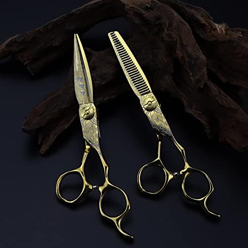 מספריים לחיתוך שיער, 6 אינץ 'יפן מקצועית 440C מספריים חותכים זהב מספריים דמשק מספריים שיער תספורת תספורת כלים