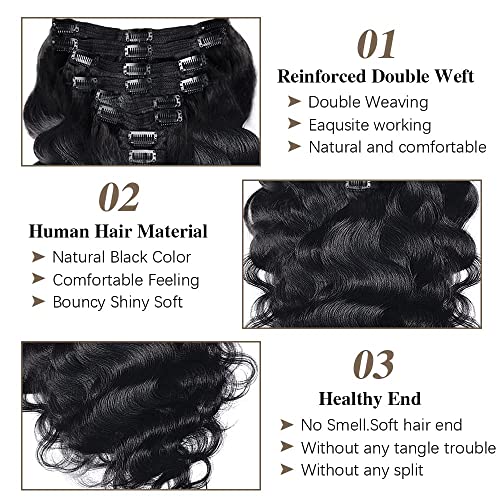 גוף גל קליפ בתוספות שיער לנשים שחורות 8 יחידות קליפ שיער טבעי הרחבות עם 18 קליפים כפול ערב טבעי צבע 120 גרם