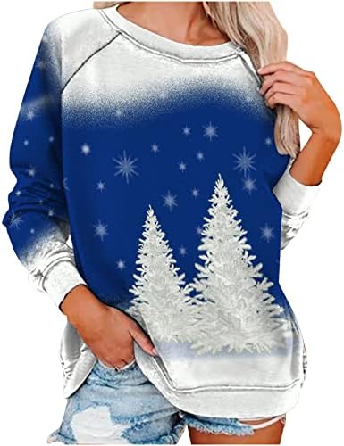 GATXVG 2022 נשים חג מולד שמח סווטשירט טיפה כתף שרוול ארוך עץ חג המולד עליון הדפס סוודר חולצה קלה