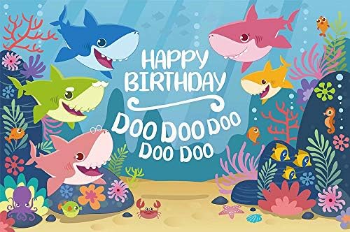 רקע 5 על 3 רגל למסיבת יום הולדת מתחת למים כריש משפחה באנר תפאורות צילום מתנת יום הולדת עם-3335