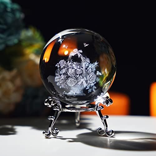 סט אוקיינוס ​​קריסינין של 7 כדורי לייזר זכוכית עם בסיס עץ LED וכדור בגידול תלת מימד 60 ממ
