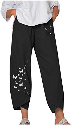 יבול מזדמן כותנה רופפת כותנה רחבה מכנסיים קפרי קיץ נשים קפריס משוך על פרפר רגל רחבה קפריס טרנדית