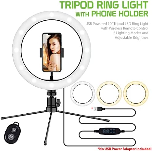טבעת סלפי בהירה אור תלת צבעוני תואם למיקרומקס סלפי 2 10 אינץ ' עם שלט לשידור חי / איפור/יוטיוב / טיקטוק/וידאו