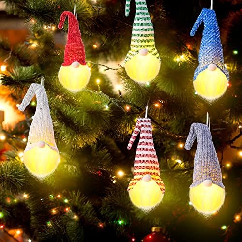 6 חתיכות בובת גנום קישוטי חג המולד עם אורות LED בעבודת יד Tomte Gnome Decor Decor