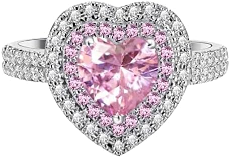 מלא ורוד זיר קון לב מצופה יהלומי טבעת נשים טבעת טבעת טבעות חמוד טבעות גודל 10