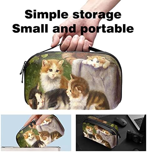 מארגן אלקטרוניקה שקית מארגן כבלים קטנים לטיולים לכוננים קשיחים, כבלים, מטען, USB, כרטיס SD, ציור שמן חתולים