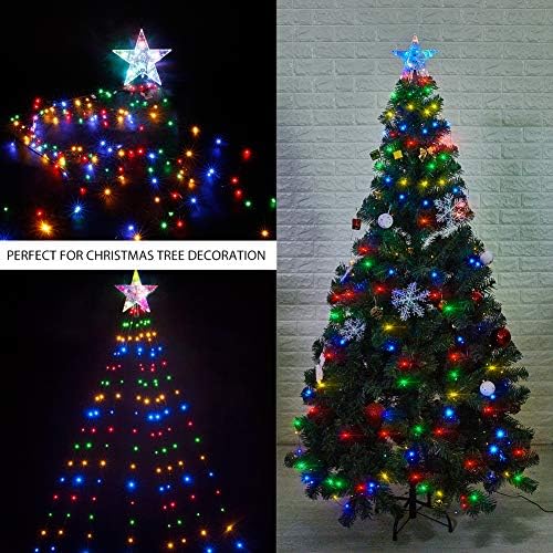 אורות חג מולד של Zhongxin, כוכב טופר עצים עם 8 אורות מיתר LED, רב-צבעוני UL-רשום עם שלט רחוק,