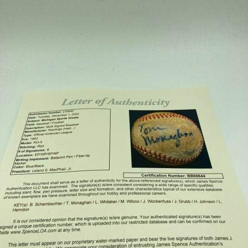 Bo Schembechler Tom Monaghan Michigan Sports Greats חתמו בייסבול JSA COA - חתימות בייסבול מכללות