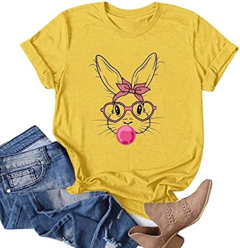ארנב חמוד פסחא שמח חולצה גרפית לנשים שרוול קצר חולצת טי של הילדה סוודר טוניקה רופפת חולצות