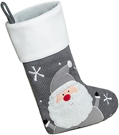 Jiulixiang אפור גרבי חג המולד ערכת 4 אריזת גרבי חג המולד סרוגת גרביים תלויים עם סנטה, איש שלג, איילים,