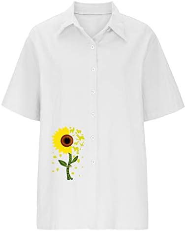 נשים קצר שרוול כפתור למטה חולצות טרנדי צווארון חולצות מצחיק חמניות גרפי טוניקת טיז קיץ מזדמן רופף בכושר