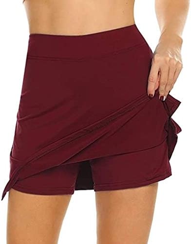 חצאיות של Skorts לנשים במותניים גבוהות עם מותן גבוה מכנסיים קצרים זורמים 2 ב 1 גולף Skorts המריץ חצאיות