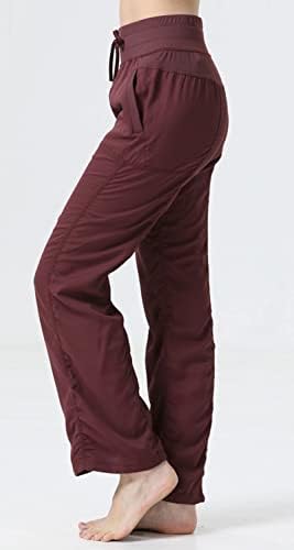 מכנסי יוגה של Chartou נשים עם כיסים אימון מותניים גבוהים מכנסי טרנינג רגל רחבה טרקלין טרקלין מכנסיים