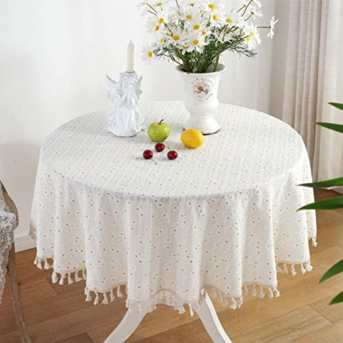 וינמיינד דייזי טאסל מפת שולחן רטרו לבן פרחי כותנה פשתן מלבן כיכר שולחן כיסוי מטבח אוכל חדר ארוחת ערב