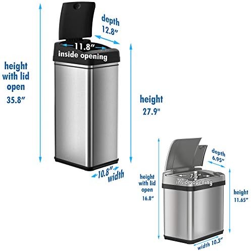 ITouchless 13 ליטר ו -2.5 ליטר חיישן אוטומטי ללא מגע פחיות מטבח עם מערכת בקרת ריח, נירוסטה, כולל
