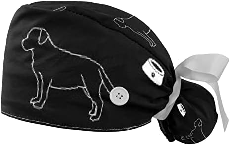 2 חתיכות כובע בופנט עם כפתור קוקו קוקו, כובע כותנה רצועת זיעה, כובעי כירורגיה מתכווננים שמש כלב