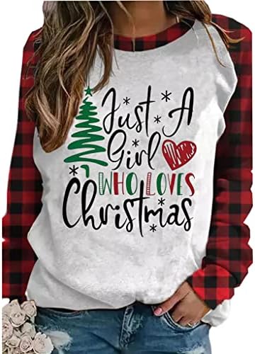 רק ילדה שאוהבת סווטשירט עץ חג המולד לנשים סוודר שרוול סווול חולצה חולצת בלוק חולצה