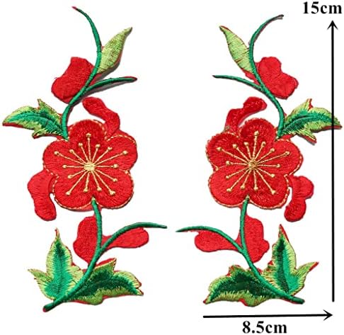 TJLSS 2 יחידות פרחים אדומים עלים ורדים תופרים ברזל על טלאים תגים רקומים לבגדים אפליקציות DIY קישוט מלאכה