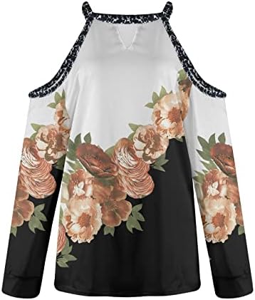 צמרות גודל של נוקמופו פלוס לנשים נופלות אופנה מזג מזג פרחי פרח מחוץ לכתף תואם חולצת טריקו שרוול ארוך