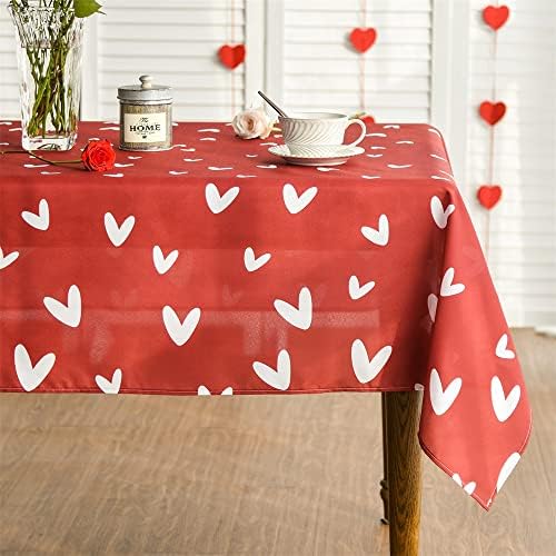 מפת שולחן ליום האהבה 60 על 84 אינץ ' מלבן, צבעי מים לבבות אדומים אוהבים אהבה שמחה בד שולחן חג כיסוי לשולחן חג