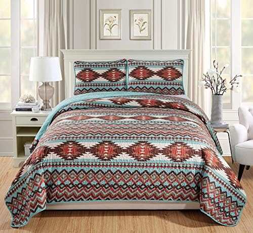 שטיחים 4 פחות כפרי דרום -מערבי תפור מיטה מיטה מיטה מיטה עם תבניות אינדיאניות שבטיות - יוטה