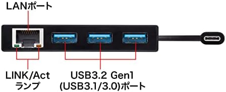 Sanwa אספקת USB ל- 3TCH19RBKN GIGABIT LAN מתאם עם רכזת USB Type-C, שחור