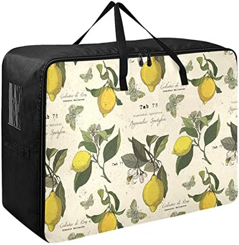 שקית אחסון בגדים לא משולבת לשמיכה - קיבולת גדולה ענפי לימון עלים פרחים מקלטים מארגנים עם רוכסן סל לאחסון