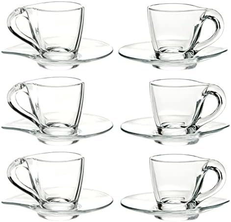 כוס אספרסו זכוכית ברסקי - ספל - עם צלוחית - 3.4 גרם. - 6 סטים - לקפוצ'ינו, קפה, לאטה, תה - תוצרת