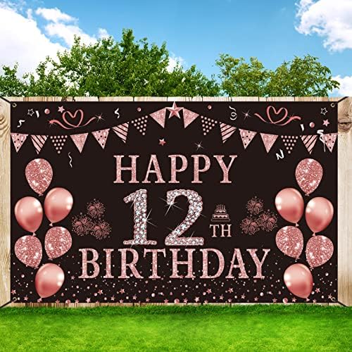 שמח 12 יום הולדת קישוטי עבור בנות-ורוד עלה זהב 12 יום הולדת רקע באנר 6 שנים עשר שנים מסיבת יום