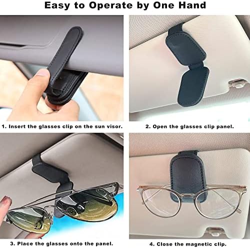 מחזיק משקפי שמש של Bakdik לרכב, 2 אריזות משקפי שמש מעור מגנטי לקליפ למגוון מכוניות, קולב משקפיים