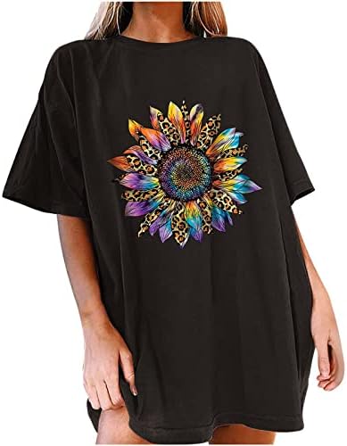 חולצה נערות נוער 2023 שרוול קצר כותנה צווארון השמש חמניות חמניות פרחוניות חולצה גרפית מזדמנת לחולצה לנשים