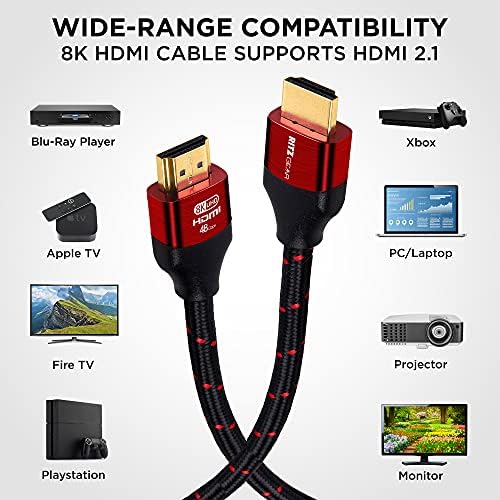 8K HDMI 2.1 כבל 9.8 רגל מאת Ritzgear. 48 GBPS Ultra במהירות גבוהה מחברי ניילון קלועים ומחברי זהב - 8K@60Hz
